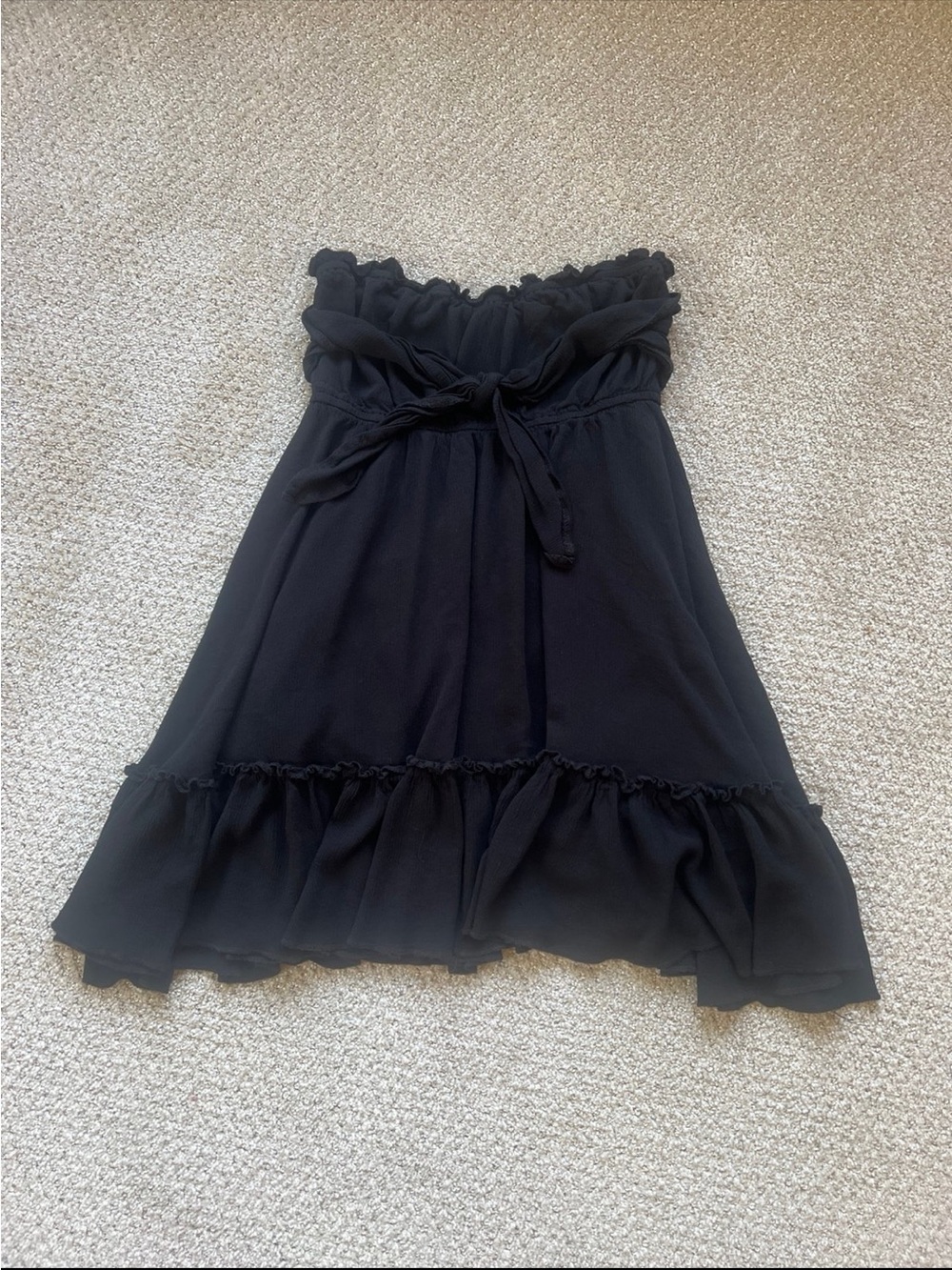 Amazon Black Ruffle Tube Mini Dress with Waist Tie